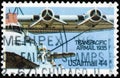 Saint Petersburg, Russia - April 01, 2020: Postage stamp printed in United States with the image of the Martin M-130 China Clipper