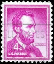 Saint Petersburg, Russia - April 01, 2020:: Postage stamp printed in the United States with a portrait of Abraham Lincoln, 1809-