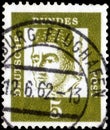 Saint Petersburg, Russia - April 14, 2020: Postage stamp printed in the Federal Republic of Germany with a portrait of Albertus