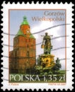 Saint Petersburg, Russia - April 30, 2020: Postage stamp printed in the Poland with the image of the Cathedral, Gorzow Royalty Free Stock Photo