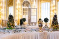 Saint-Petersburg, RUSSIA - APRIL 30 2019: Sweet table in ornate interior of Catherine Palace in Tsarskoe Selo, Pushkin Royalty Free Stock Photo