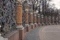 The fence of the Mikhailovsky Garden on the part of the Church of the Savior on Spilled Blood Royalty Free Stock Photo