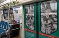 Young man in the subway train. St Petersburg. Russia