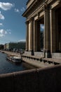 Saint-Petersburg, Russia, August 2018: Famous Kazan Cathedral or Kazanskiy Kafedralniy Sobor and Griboedov Canal with