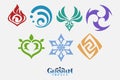 Genshin impact logo and elements icons set.