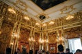 Saint-Petersburg, Russia - august 2021: Interior Amber Room, Catherine palace.