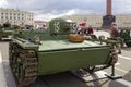 SAINT-PETERSBURG, RUSSIA - 11 AUGUST 2017: Original soviet military equipment and tanks on Palace Square, St. Petersburg, Russia. Royalty Free Stock Photo