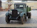 SAINT-PETERSBURG, RUSSIA - 11 AUGUST 2017: Original soviet military equipment and tanks on Palace Square, St. Petersburg, Russia. Royalty Free Stock Photo