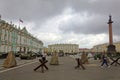 SAINT-PETERSBURG, RUSSIA - 11 AUGUST 2017: Original soviet military equipment and tanks on Palace Square, St. Petersburg, Russia.