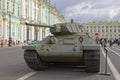 SAINT-PETERSBURG, RUSSIA - 11 AUGUST 2017: Original soviet military equipment and tanks on Palace Square, St. Petersburg, Russia. Royalty Free Stock Photo