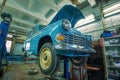 Soviet old timer of `Moskvich-403`. Restoration of retro transport