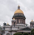 Saint-Petersburg, Russia, 31 August 2020: St. Isaac's Cathedral with gray cloudy sky.