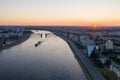 Saint Petersburg. Russia. Bolsheokhtinsky bridge lifted. Bridge of Peter the Great at sunset. The drawbridges of Petersburg. Royalty Free Stock Photo