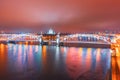 Saint Petersburg. Russia. Bolsheokhtinsky bridge in the night aerial view. Peter the Great bridge across the Neva Royalty Free Stock Photo