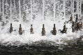 SAINT-PETERSBURG, RUSSIA. Complex of singing fountains at Moscow Square in sunny day.