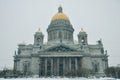 Saint-Petersburg, Russia - Dec, 2021 - View Of St. Isaac Cathedral On St. Isaac Square In Winter Cloudy Day