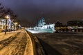 Saint- Petersburg, Russia, 23, December, 2017: Cruiser Aurora on a snowy evening Royalty Free Stock Photo