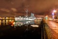 Saint- Petersburg, Russia, 23, December, 2017: Cruiser Aurora on a snowy evening Royalty Free Stock Photo