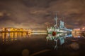 Saint- Petersburg, Russia, 23, December, 2017: Cruiser Aurora on a snowy evening Royalty Free Stock Photo