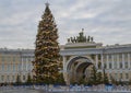 New Year\'s tree at the Triumphal Arch of the General Staff Building, Saint Petersburg Royalty Free Stock Photo
