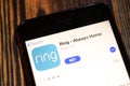 Saint-Petersburg, Russia - 25 December 2019: Ring Always Home icon on App Store page close up top view on phone screen,