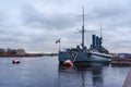 View of the Aurora Cruiser historical ship in the evening. Saint Petersburg, Russia Royalty Free Stock Photo