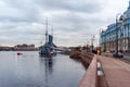 View of the Aurora Cruiser historical ship in the evening. Saint Petersburg, Russia Royalty Free Stock Photo