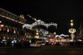 SAINT PETERSBURG, RUSSIA - DECEMBER 15, 2018: View of Nevsky Prospect with Christmas illumination on New Year`s night. Saint Royalty Free Stock Photo