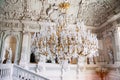 Saint Petersburg, Russia, 18.04.2019, exquisite chandelier and plaster moldings on main staircase of Yusupov Palace