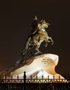 Saint-Petersburg, Russia. Famous statue of Peter Great -Bronze Horseman- . Night Photography Royalty Free Stock Photo