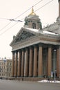 Saint Petersburg, Russia - Feb 26, 2016: Facade of Saint Isaac`s Cathedral in front of the sky. Detail.