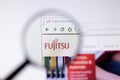 Saint-Petersburg, Russia - 18 February 2020: Fujitsu company website page logo on laptop display. Screen with icon, Illustrative