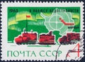 Saint Petersburg, Russia - February 01, 2020: Postage stamp issued in the Soviet Union with the image of the Convoy of snow