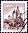 Saint Petersburg, Russia - February 01, 2020: Stamp issued in the Austria with the image of the Basilica of Mariazell, circa 1960