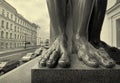 Saint Petersburg, Russia: feet of stone Atlanteans in the portico of the New Hermitage