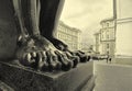 Saint Petersburg, Russia: feet of stone Atlanteans in the portico of the New Hermitage