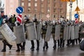 Saint Petersburg, Russia - 31 January 2021: Group of police or military on street, Protest in Russia, Illustrative Editorial