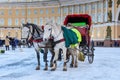 Horse drawn carriage on Palace square. Saint Petersburg. Russia Royalty Free Stock Photo