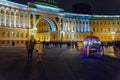 Horse drawn carriage on Palace square at night. Saint Petersburg. Russia Royalty Free Stock Photo