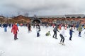 People skate at ice rink in New Holland park in the winter. Saint Petersburg. Russia Royalty Free Stock Photo