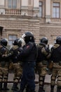 Saint Petersburg, Russia - 31 January 2021: Police and military force with weapon on street, Illustrative Editorial