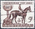 Saint Petersburg, Russia - January 21, 2020: Postage stamp printed in Australia dedicated to the centenary of the Melbourne Cup,