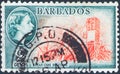 Saint Petersburg, Russia - January 21, 2020: Postage stamp printed on Barbados with the image of the Sugar cane breeding. Queen