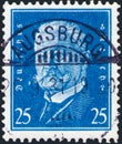 Saint Petersburg, Russia - January 26, 2020: Stamp issued in the Soviet Union in Germany with a portrait of Paul von Hindenburg,