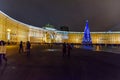 View of General Staff Building and Christmas Tree on Palace square at night. Saint Petersburg. Russia Royalty Free Stock Photo