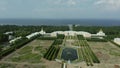 SAINT PETERSBURG, RUSSIA - JULY 10, 2021. Aerial shot of the reconstruction works in the Peterhof Palace museum upper