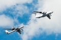 Aircraft IL-78 in the air is filled with Tu-142 aircraft in the sky