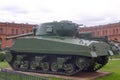 Saint Petersburg, Russia - July 07, 2017: American tank Sherman received by the Soviet Union on lend-lease. Museum of artillery, Royalty Free Stock Photo
