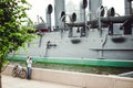 Aurora in St. Petersburg. Tourist photographs the famous ship