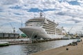 The ferry `Silver Spirit` is moored at Lieutenant Schmidt embankment in St. Petersburg